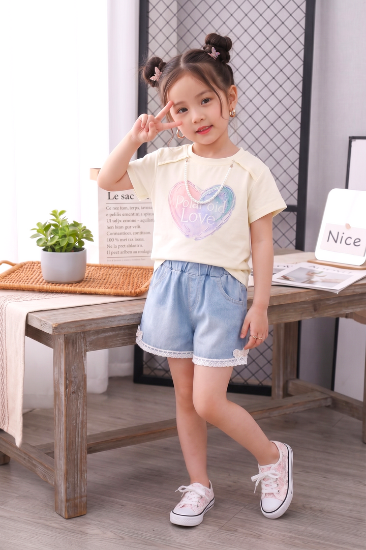 Girls' Cream Imported 2-Piece Co-ord Set [GCS-4959] (2-7 Years)