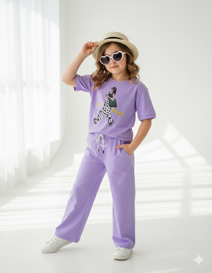 Girl's Lavender Pearl Causal Co-Ord  Set [GCS-9647](1-12 Years)