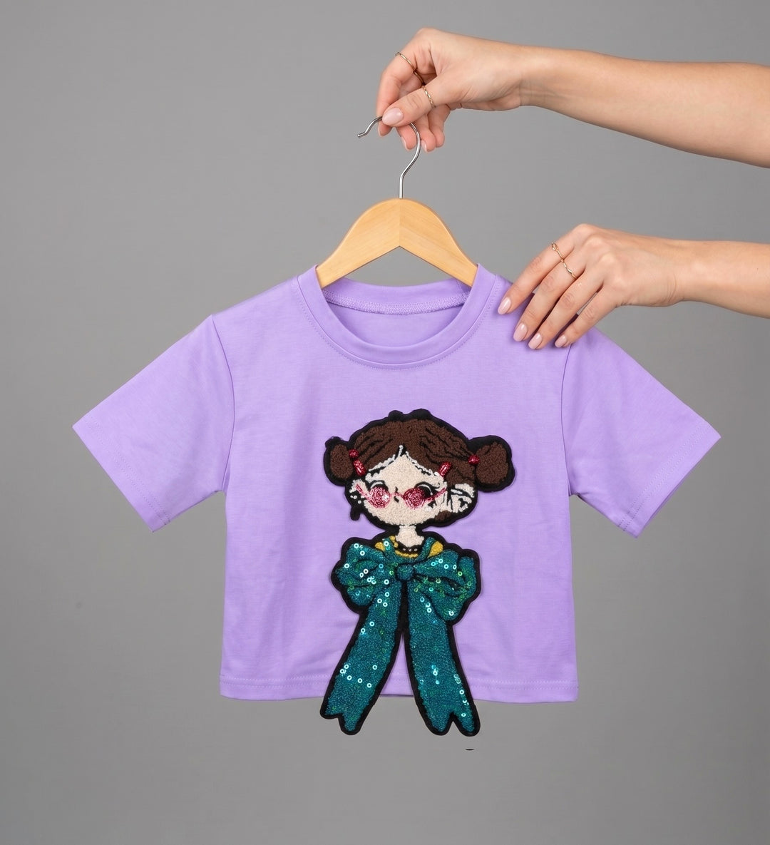 Girls Lavender Cartoon Applique Top [GT-8521] [4-12 year]