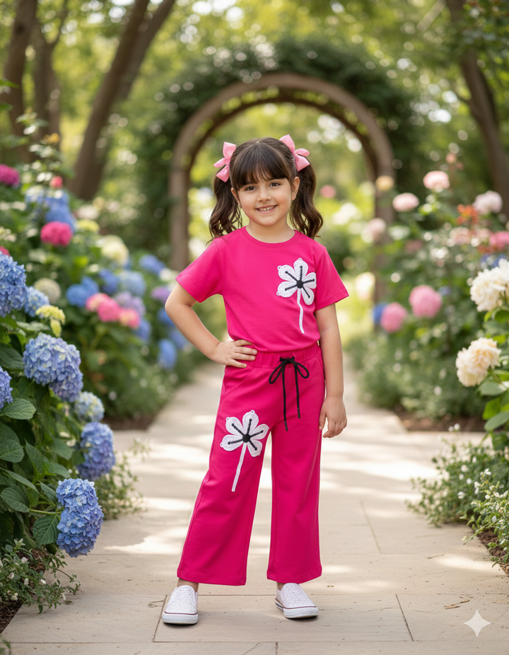 Girl's Hot Pink Causal Co-Ord Set [GCS-6310](4-12 Years)