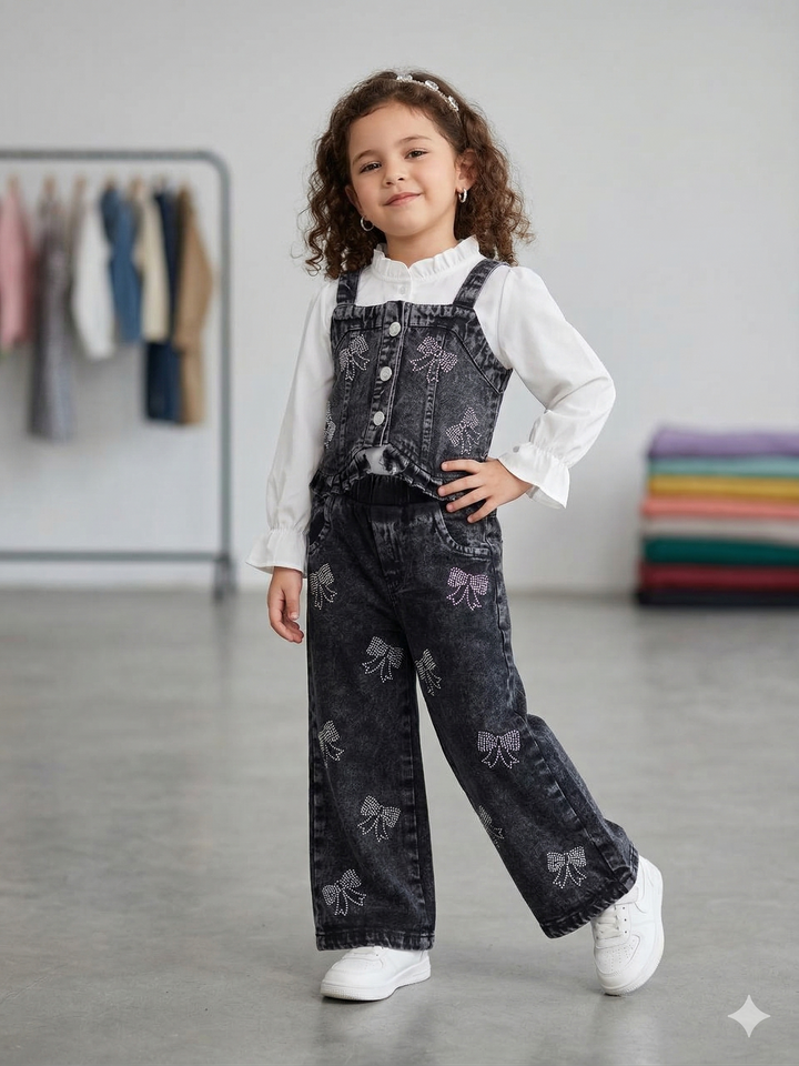 Girls 3Pcs Embellished Charcoal Co-Ord Set [GCS-6919] (4-12Years)