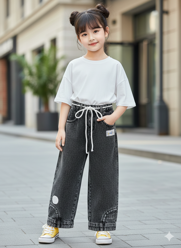 Girls Designer Straight Fit Denim Light Blue Jeans [GJ-1018] (4-12Years)