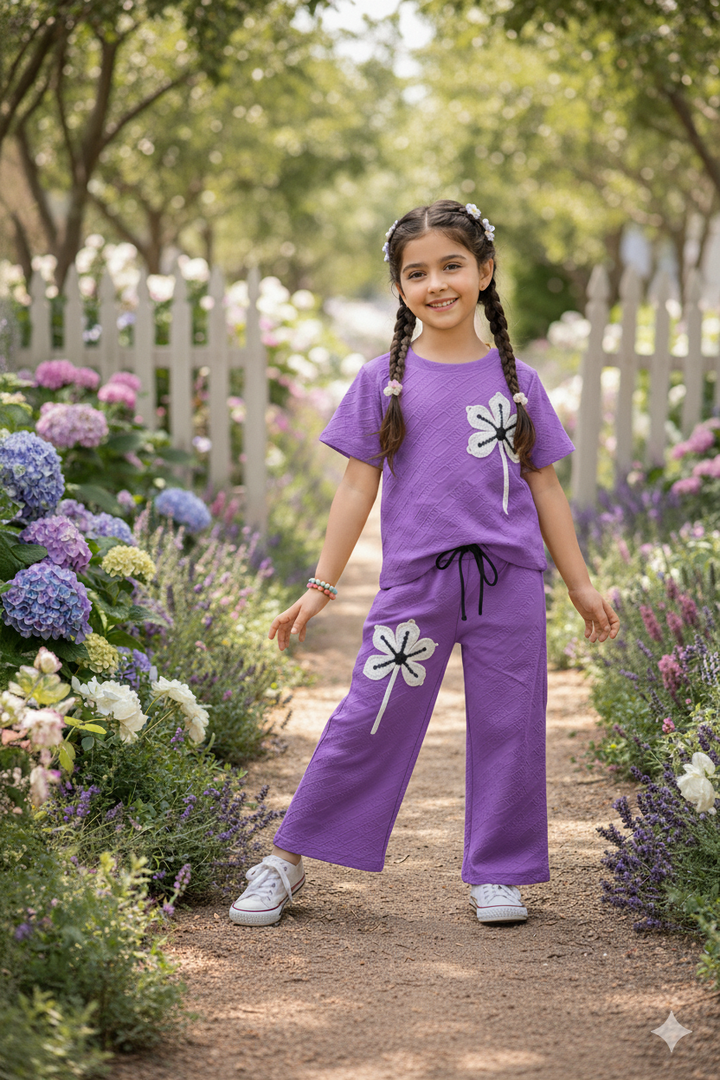 Girl's Purple Causal Co-Ord Set [GCS-6304](4-12 Years)