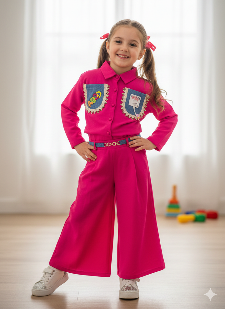 Girl's Hot Pink 2 Piece Co-Ord Set [GCS-6213] (4-13 Years)