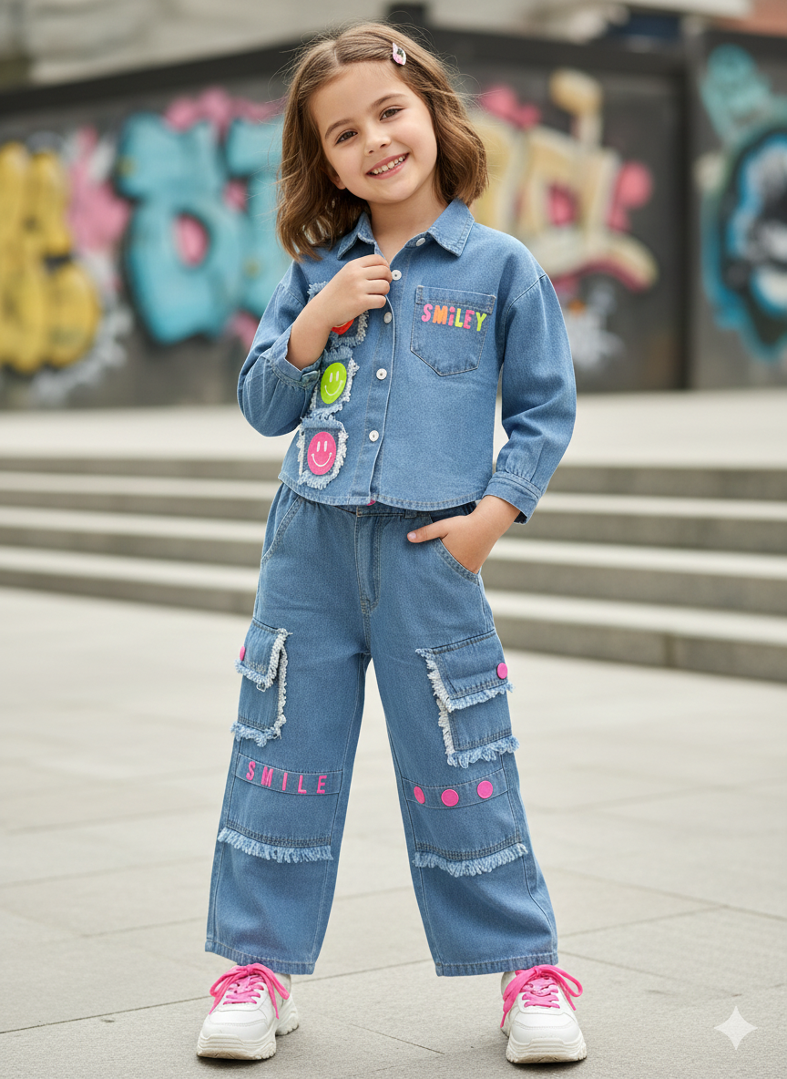 Girl's Denim 2 Peice Co-Ord Set [GCS-6214] (4-12 Years)