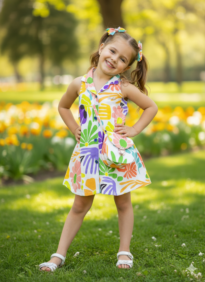 Girls Summer Halter Necklet Printed With Purse [GD-7753] (1-9 Years)