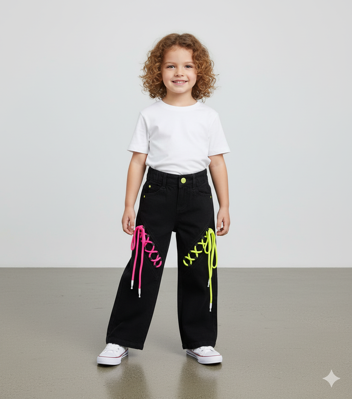 Girls Black Designer Straight Fit Jeans [GJ-965] (1-12Years)