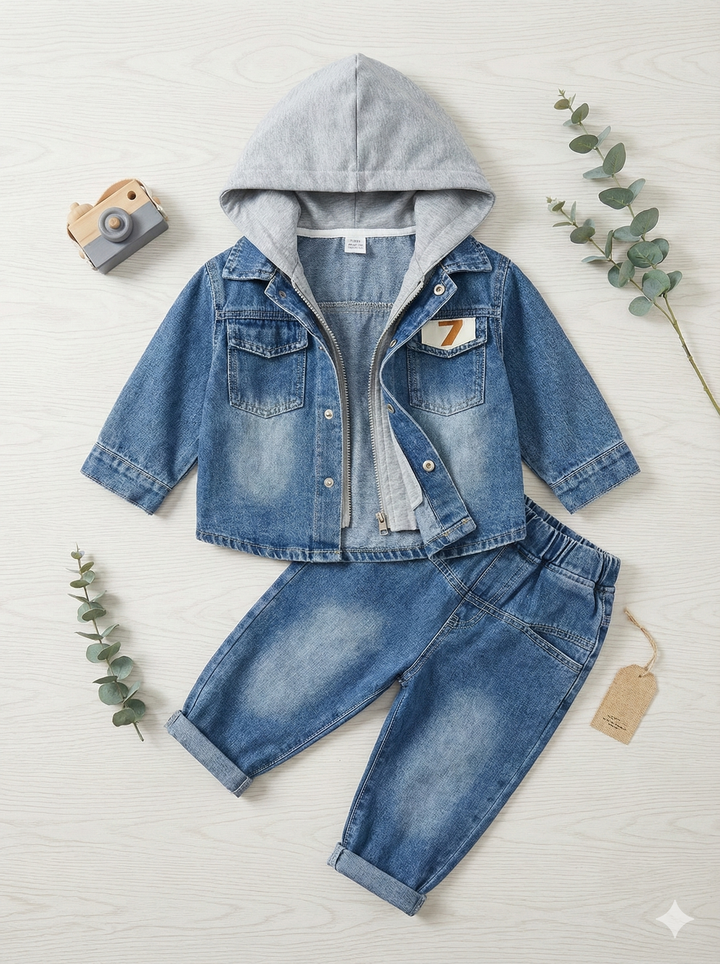 Boys Imported 2 Piece Denim Zipper Co-Ord Set [BT-6080] [2 - 7 Years]