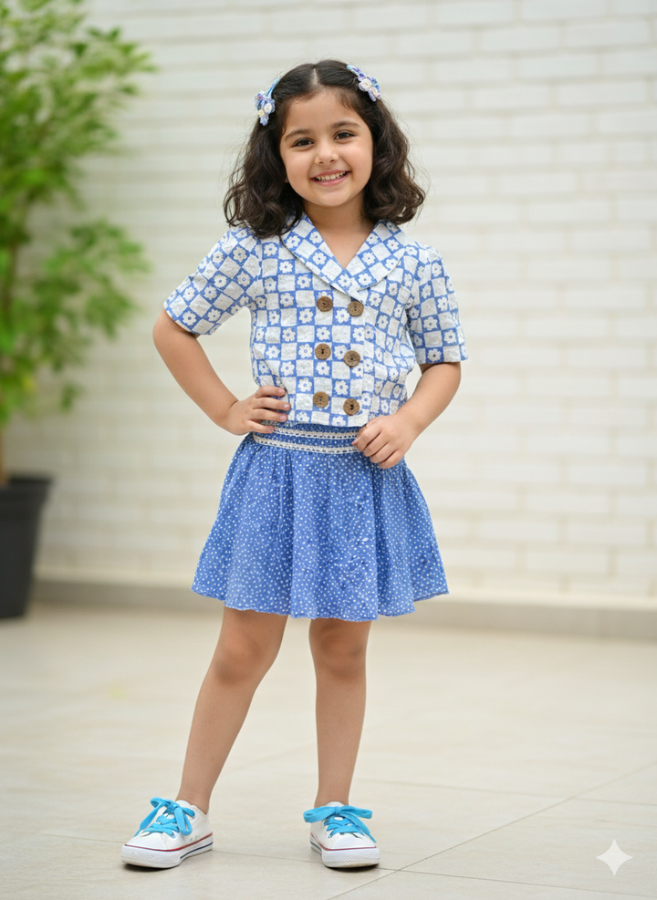 Girl's Printed Blue Co-Ord Set [GCS-6495](1-7 Years)