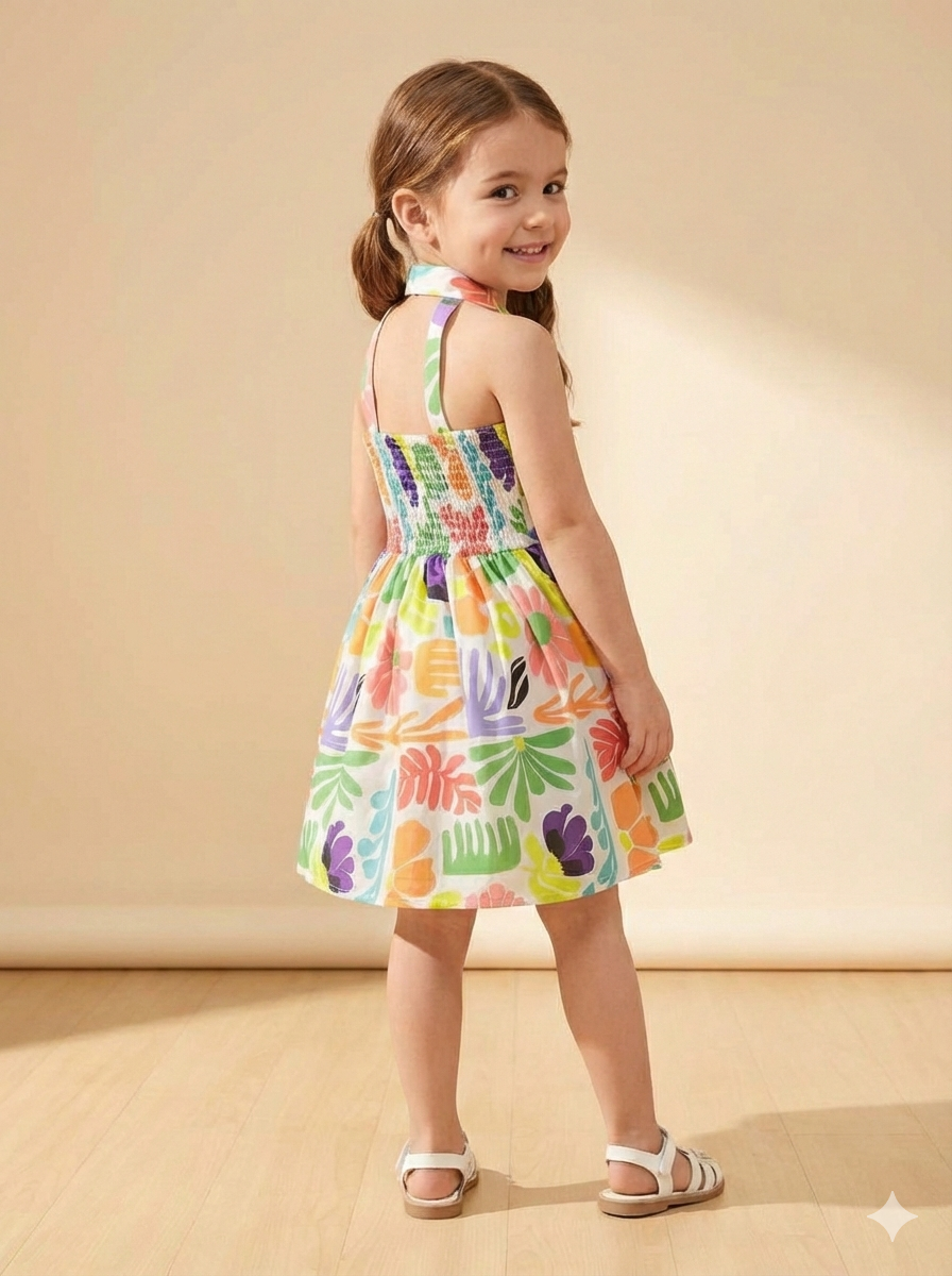 Girls Summer Halter Necklet Printed With Purse [GD-7753] (1-9 Years)