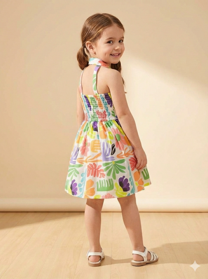 Girls Summer Halter Necklet Printed With Purse [GD-7753] (1-9 Years)