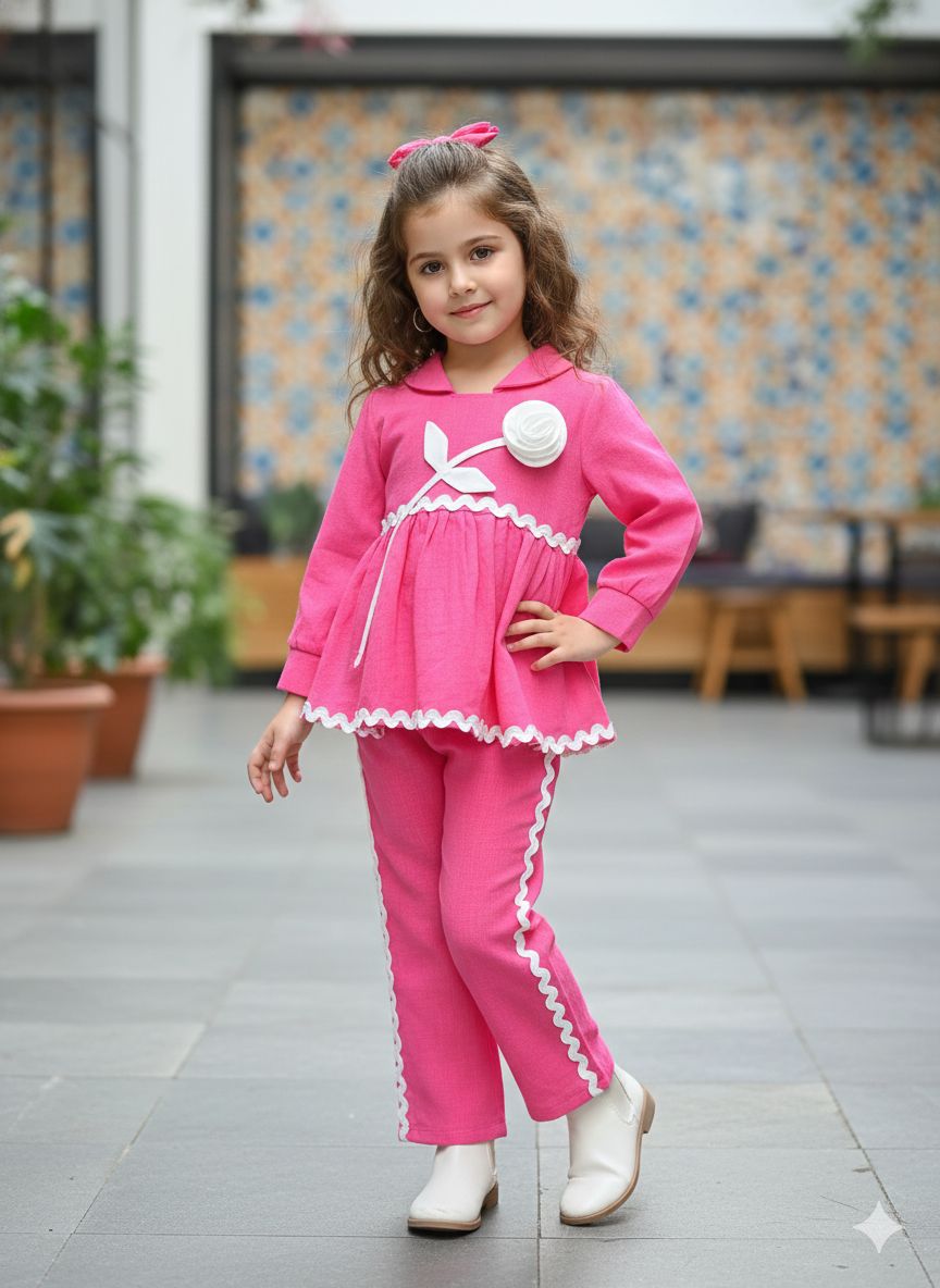 Girls Pink Flower Co-Ord Set [GCS-6171](4-13Years)