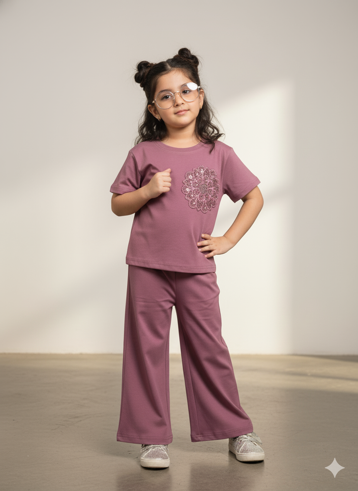 Girls Party Wear Purple Co-Ord Set [GCS-6327](4-12 Years)