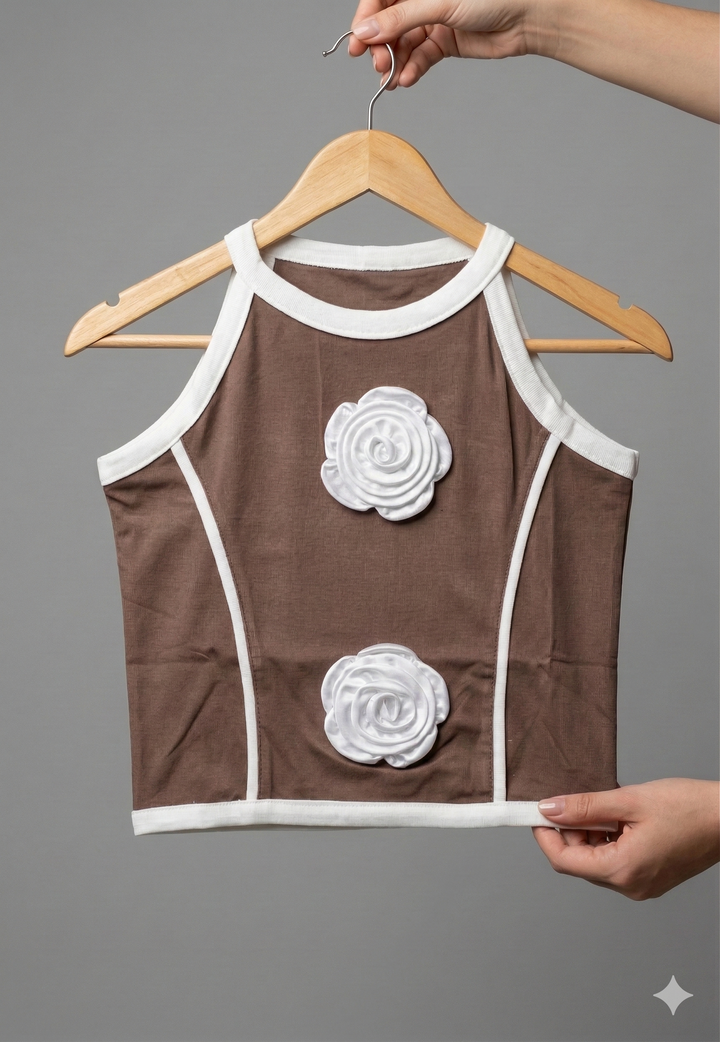 Girls Flower Brown Tank Top [GT-57] [4-12 year]