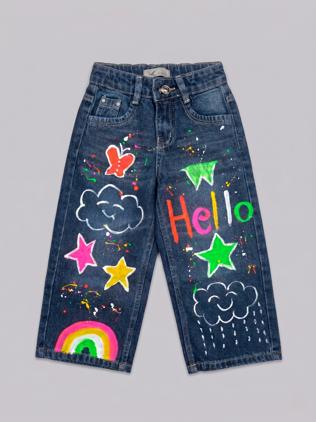 Girls Hand Painted Dark Blue Denim Jeans [GJ-950] (1-12Years)
