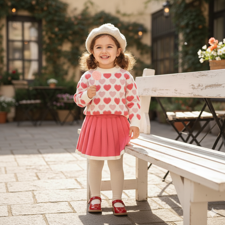 Girls Knitted Sweater Top And Skirt Set, Korean Fashion, Autumn/Winter Co-Ord Set [GCS-6668](2-7 Years)