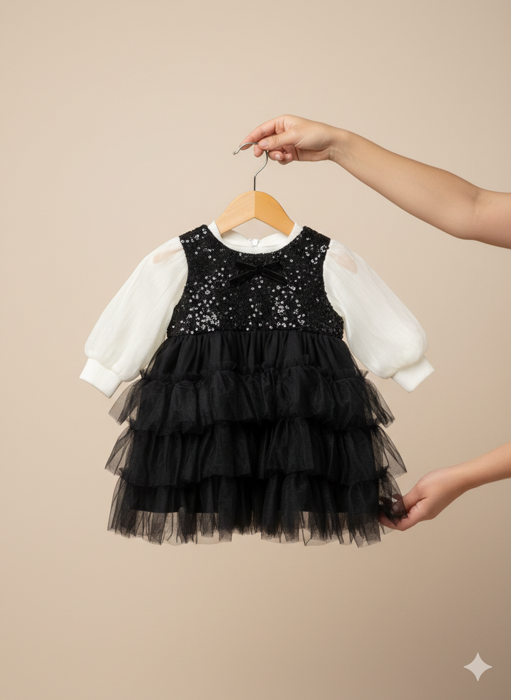 Girls Partywear Black Frock [GF-6378] (6M - 4Years)