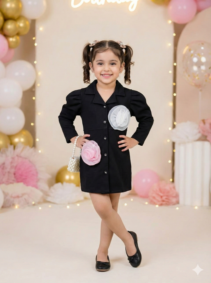 Girls Scuba Black Dress [GD-6117] (3-11 Years)