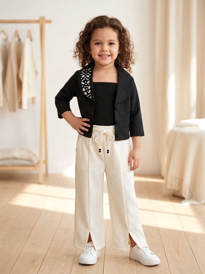 Girl's 3 Piece Party Wear Black Co-Ord Set [GCS-5561] (4-12 Years)