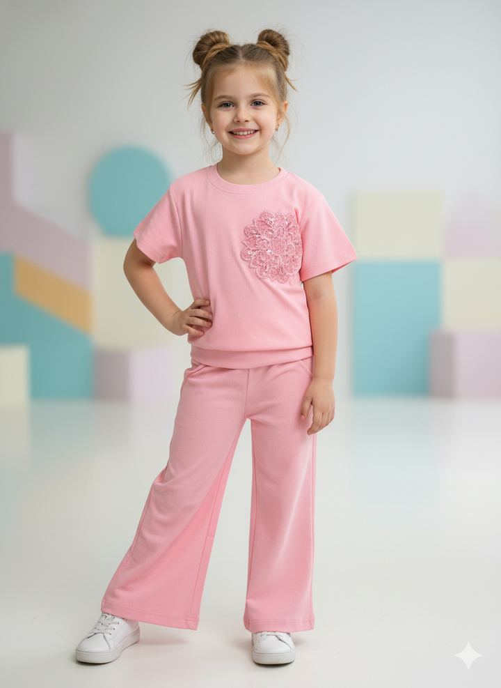 Girls Party Wear Peach Co-Ord Set [GCS-6329](4-12 Years)