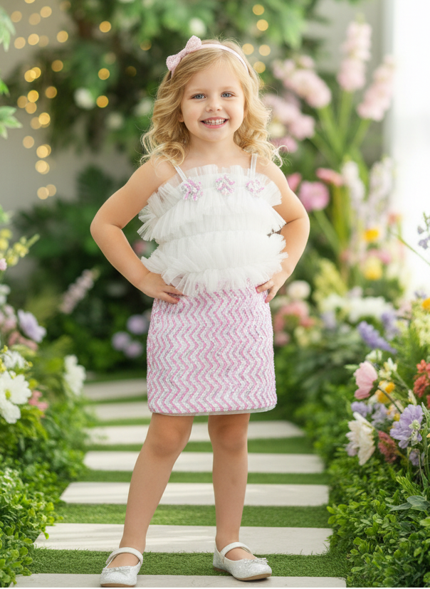 Girls Partywear Sequence Pink Dress [GD-6490] (1-7Years)