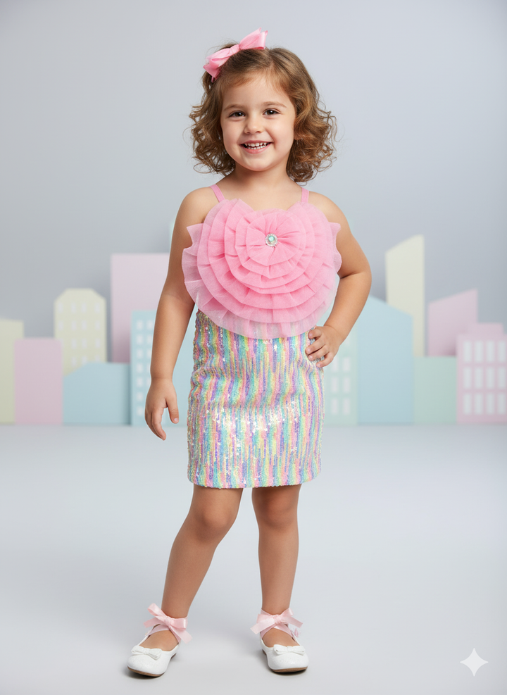 Girls Partywear Sequence Pink One-Piece [GD-6440] (1-7Years)