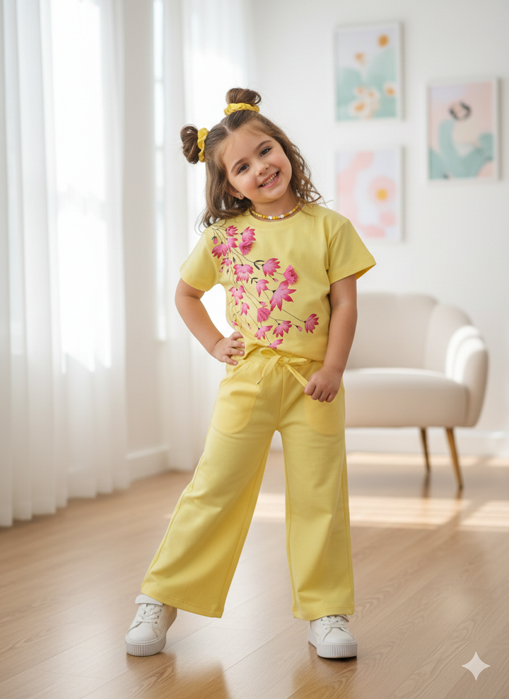 Girl's Causal Light Yellow Co-Ord  Set [GCS-6179](4-11 Years)