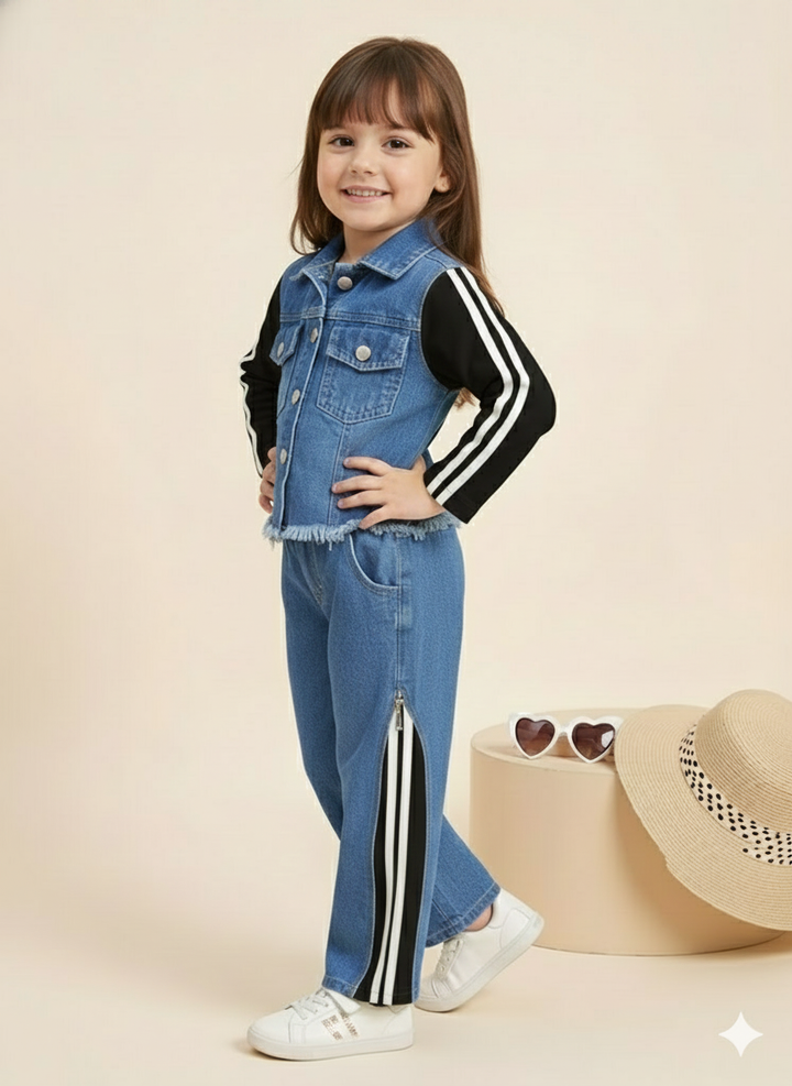 Girls Designer Denim Co-Ord Set [GCS-9986] (2-10Years)