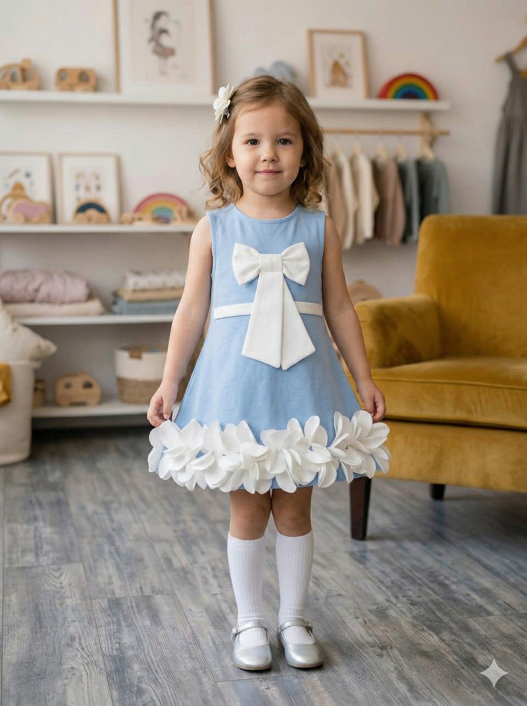 Girls Blue Party Wear One Piece Dress [GD-6356] (2-6 Years)