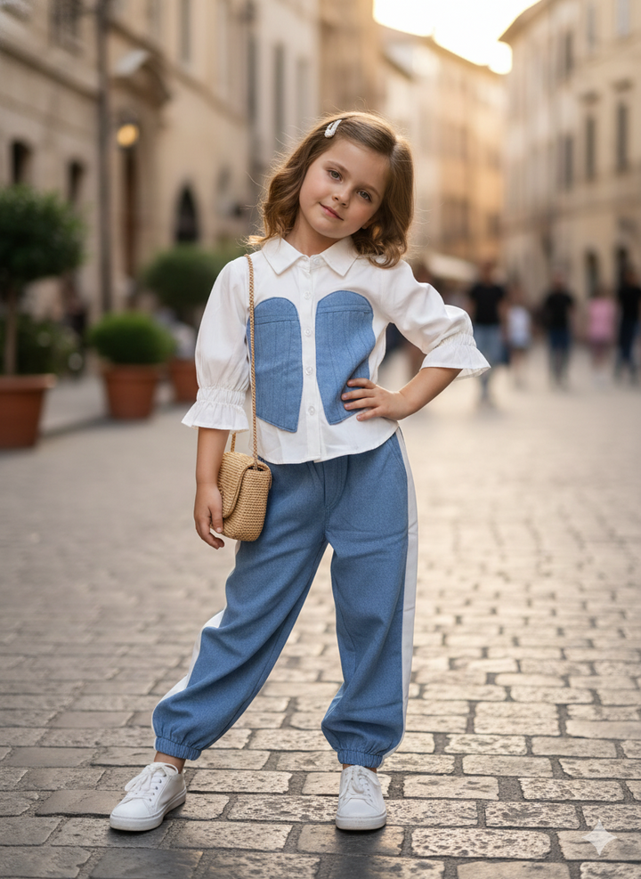 Girl's Designer Denim Co-Ord Set [GCS-6009] (3-15 Years)