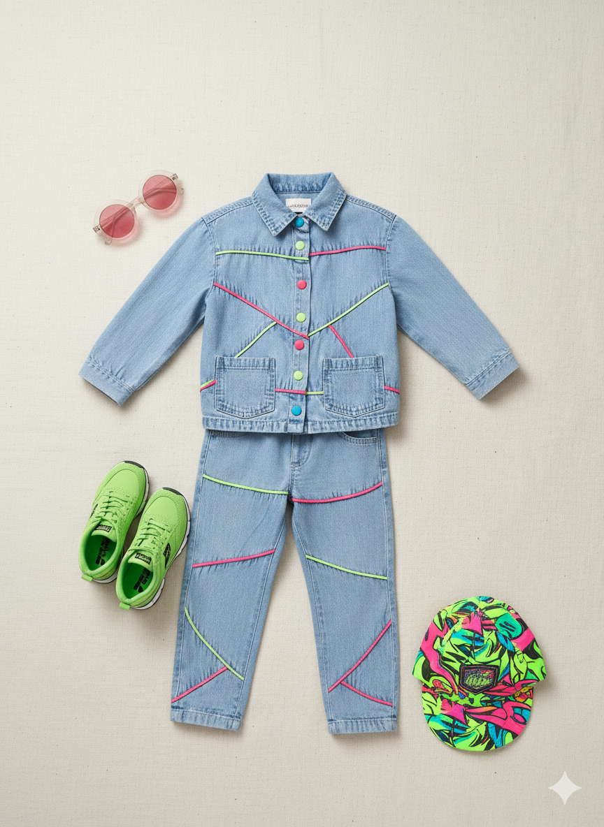 Girl's Denim Designer 2 Peice Co-Ord Set(Without T-shirt) [GCS-6623] (4-12 Years)