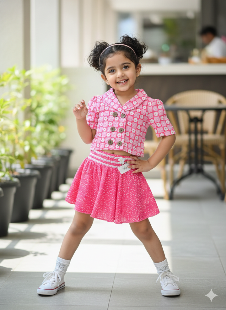 Girl's Printed Pink Co-Ord Set [GCS-6497](1-7 Years)