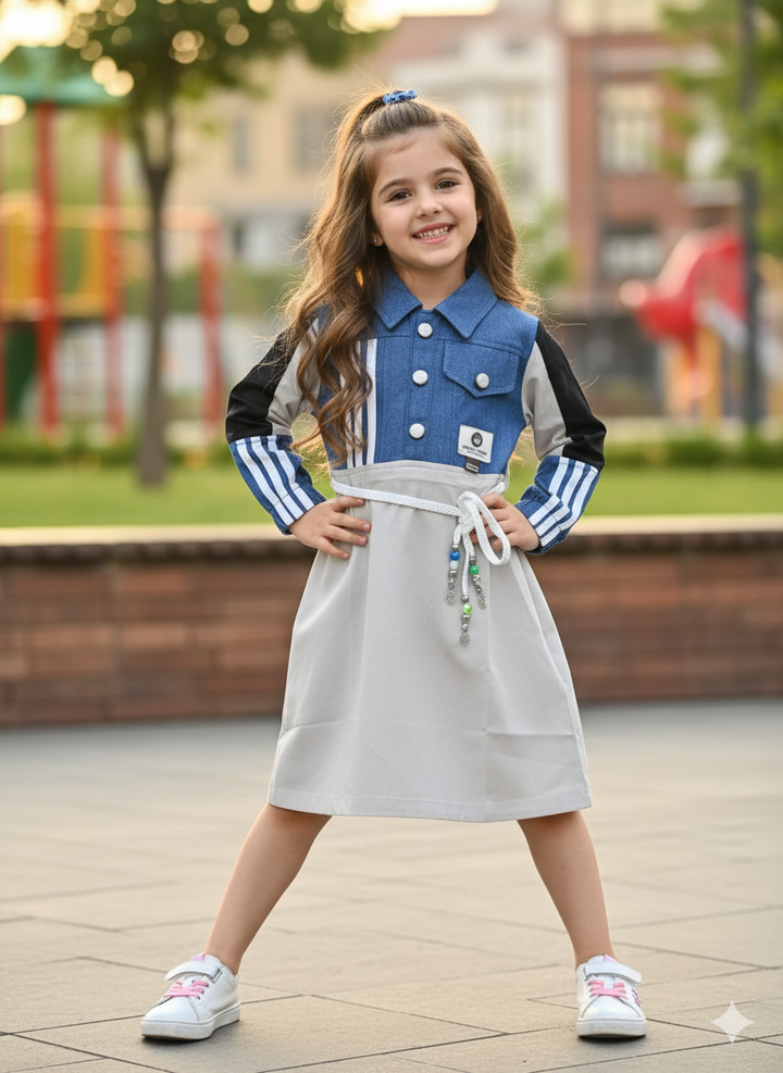Girls Designer Denim Dress [GD-6410] (4-12 Years)
