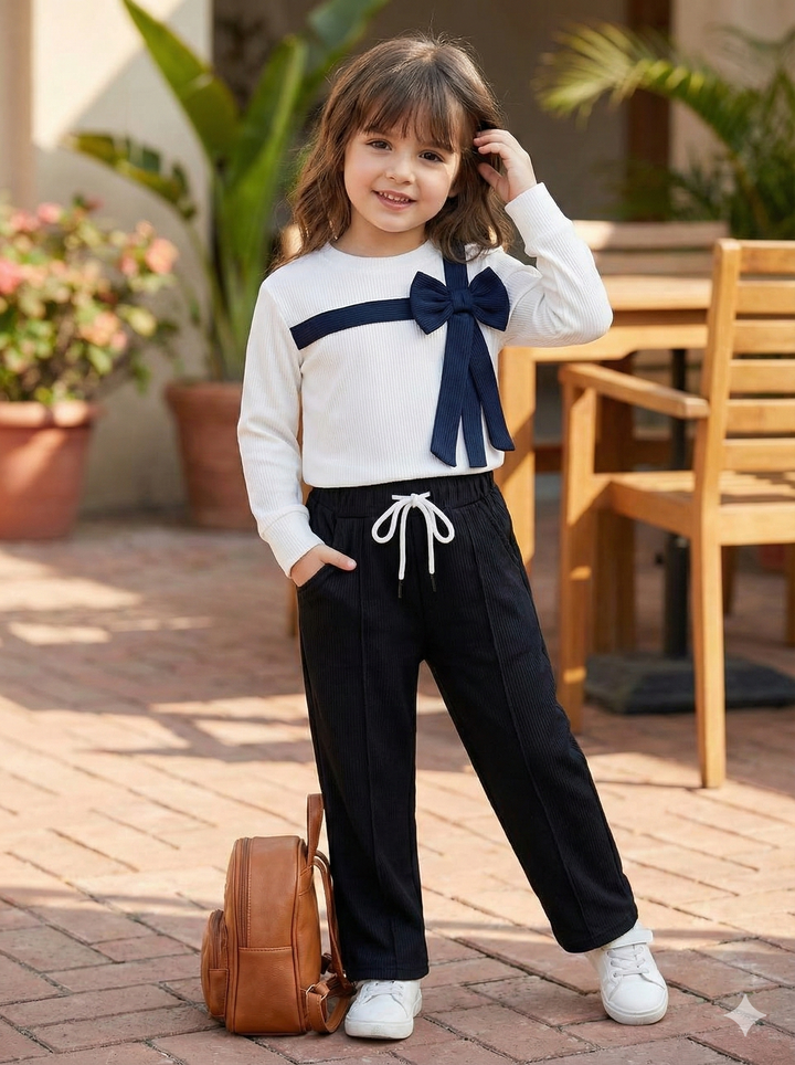 Girls Casual Black Bow Co-Ord Set [GCS-6109] (4-12Years)
