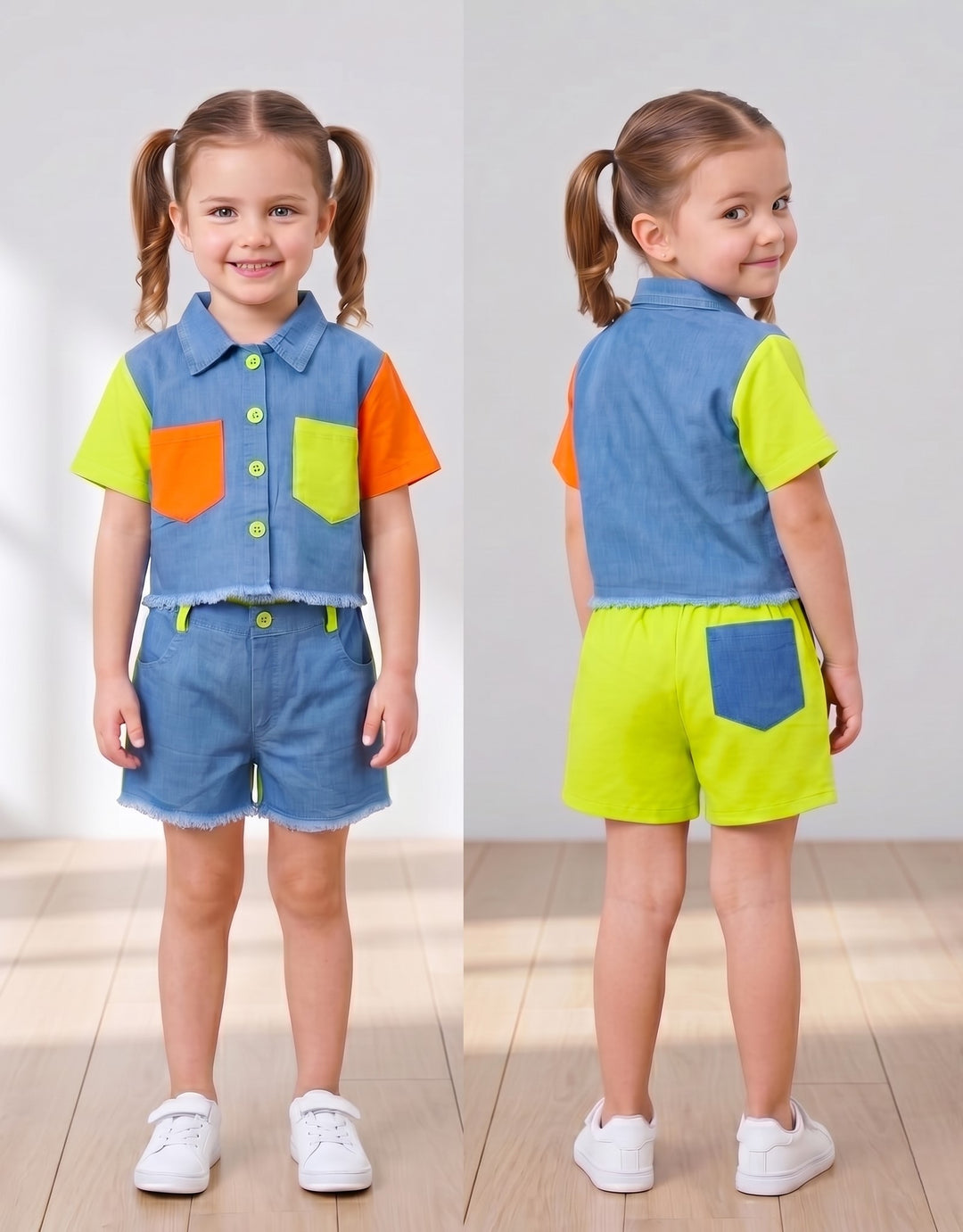 Girls Designer Denim Co-Ord Set [GCS-5782] (3-11 Years)