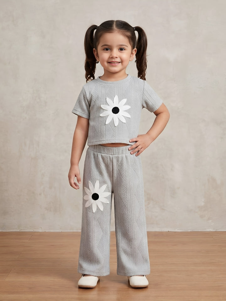 Girls Casual Flower Grey Co-Ord Set [GCS-6112] (3-12 Years)