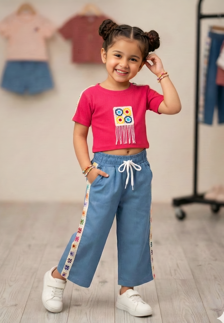 Girls Fancy Patch Hot Pink Co-Ord Set [GCS-2000] (3-12 Years)