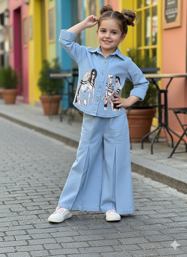 Girl's Denim Co-Ord Set [GCS-9697] (1-15 Years)