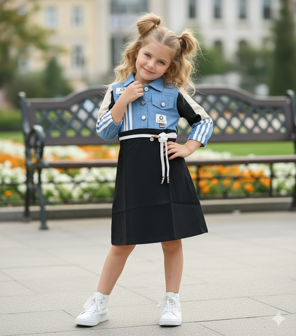 Girls Designer Denim Dress [GD-6409] (4-12 Years)