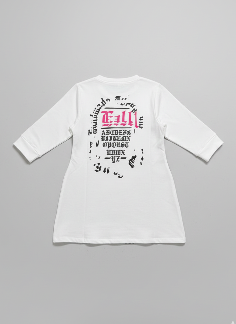 Girls White Denim Dress With BACK PRINT [GD-6053] (3-11 Years)