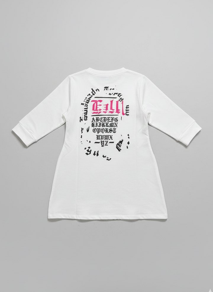 Girls White Denim Dress With BACK PRINT [GD-6053] (3-11 Years)