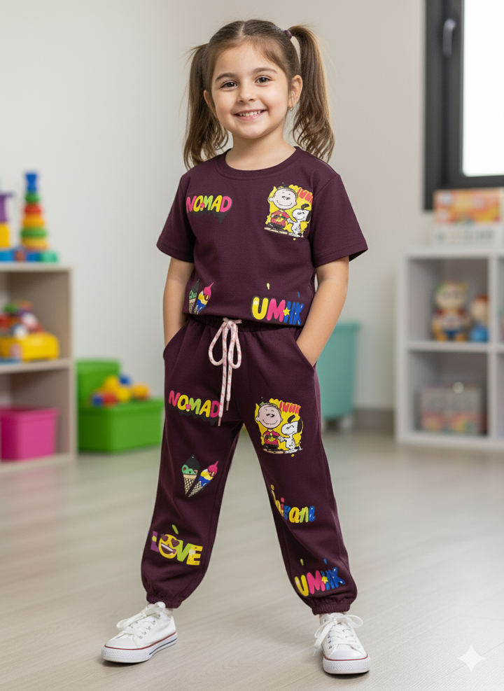 Girl's Wine Funky Jogger Co-Ord Set [GCS-6647](4-12 Years)