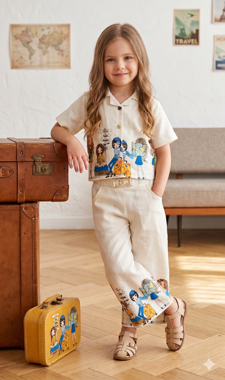 Girls Printed Cotton Co-Ord Set [GCS-5919] (4-11 Years)