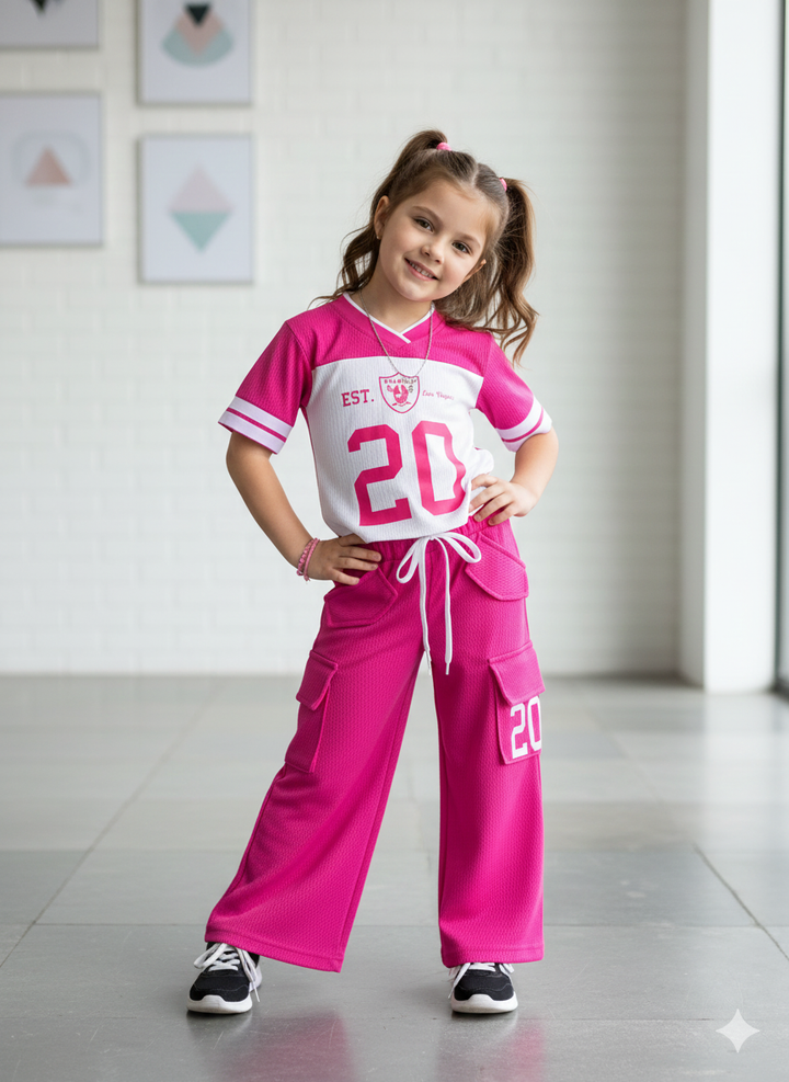 Girl's Causal Hot Pink Co-Ord  Set [GCS-6194](3-12 Years)