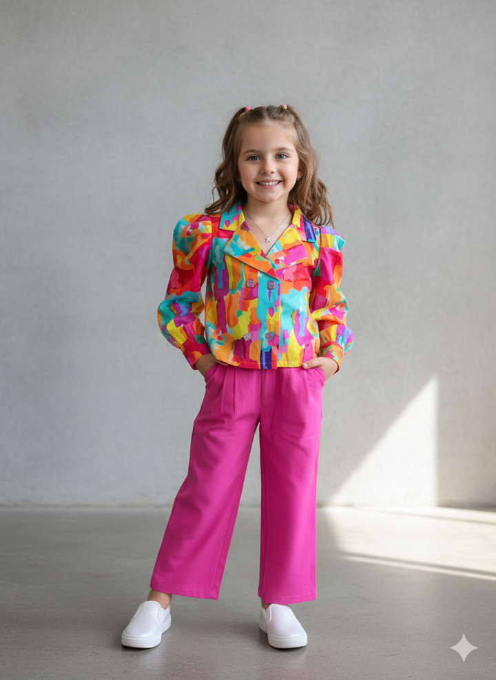 Girl's 3 Piece Printed Blazer Co-Ord Set [GCS-6243] (4-12 Years)