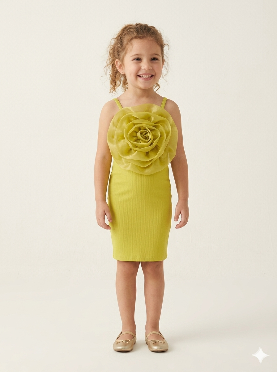 Girls Mustard Yellow Bodycon Dress [GT-7183] (2-12 Years)