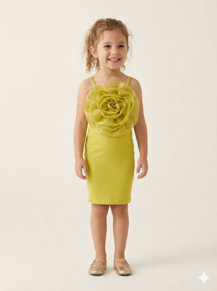 Girls Mustard Yellow Bodycon Dress [GT-7183] (2-12 Years)