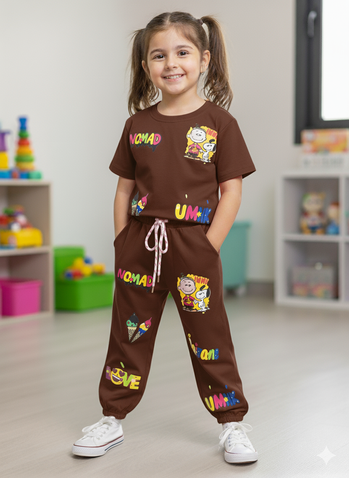 Girl's Brown Funky Jogger Co-Ord Set [GCS-6646](4-12 Years)