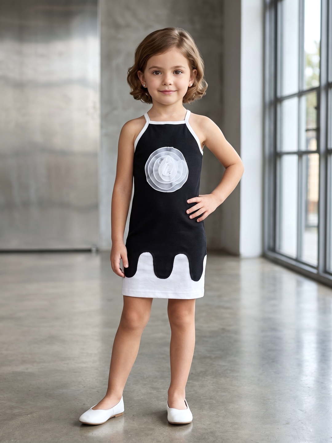 Girl’s Summer Black Bodycon Flower Dress  [GD-5789](2 -8Year)