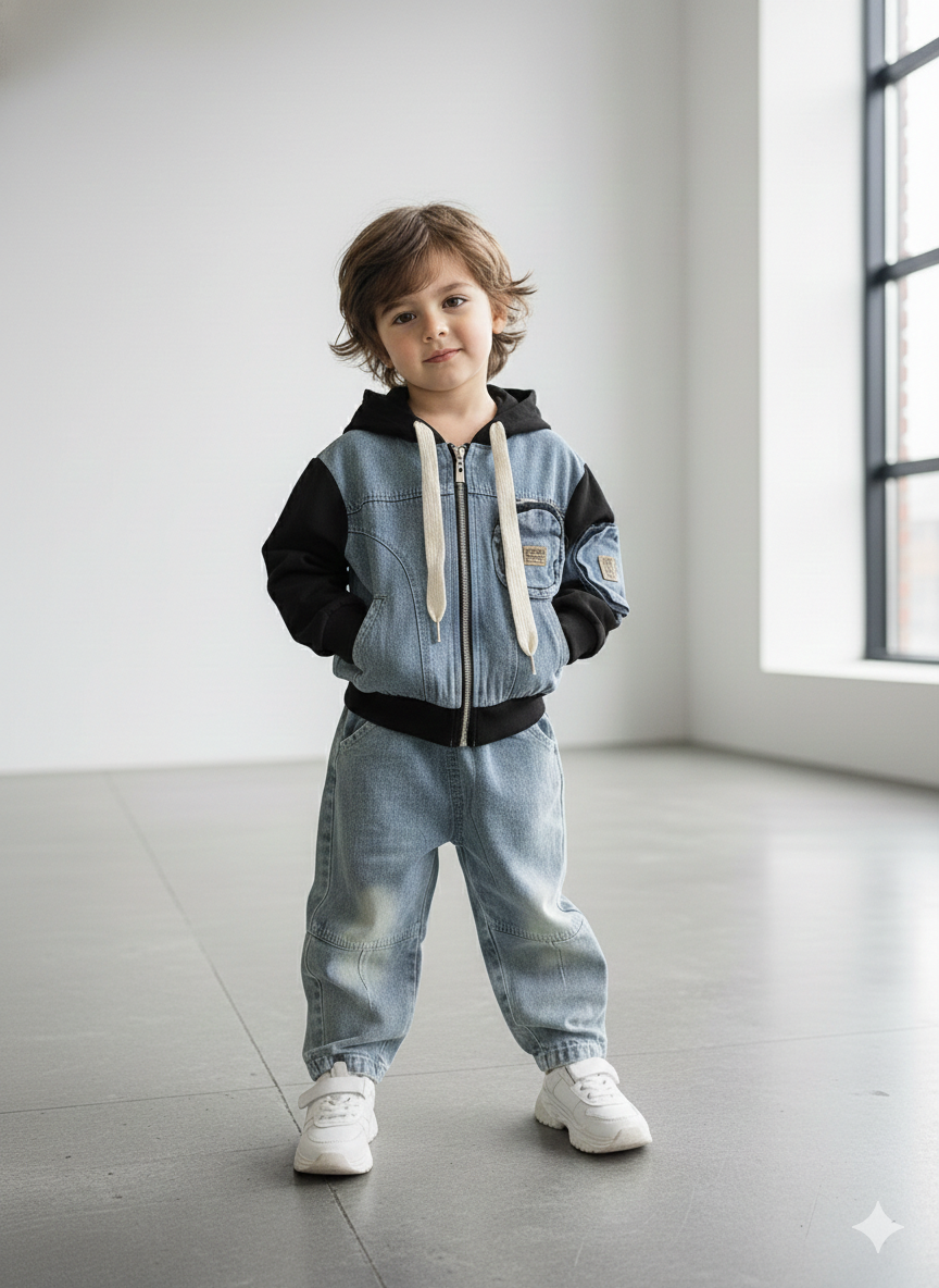 Boys Imported Hoodie Black Cord Set [BT-2K-5973] [1 - 6 Years]